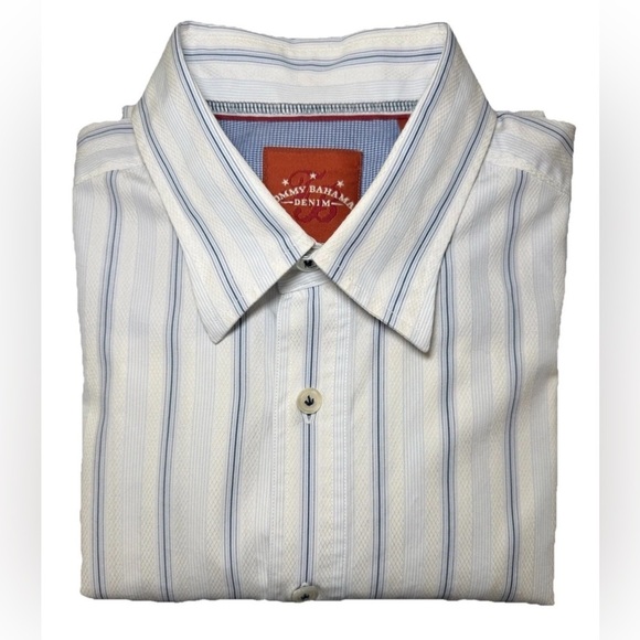 Tommy Bahama Other - Tommy Bahama Jeans Flip Cuff Striped Button Up Shirt Men L Blue White Beach Camp